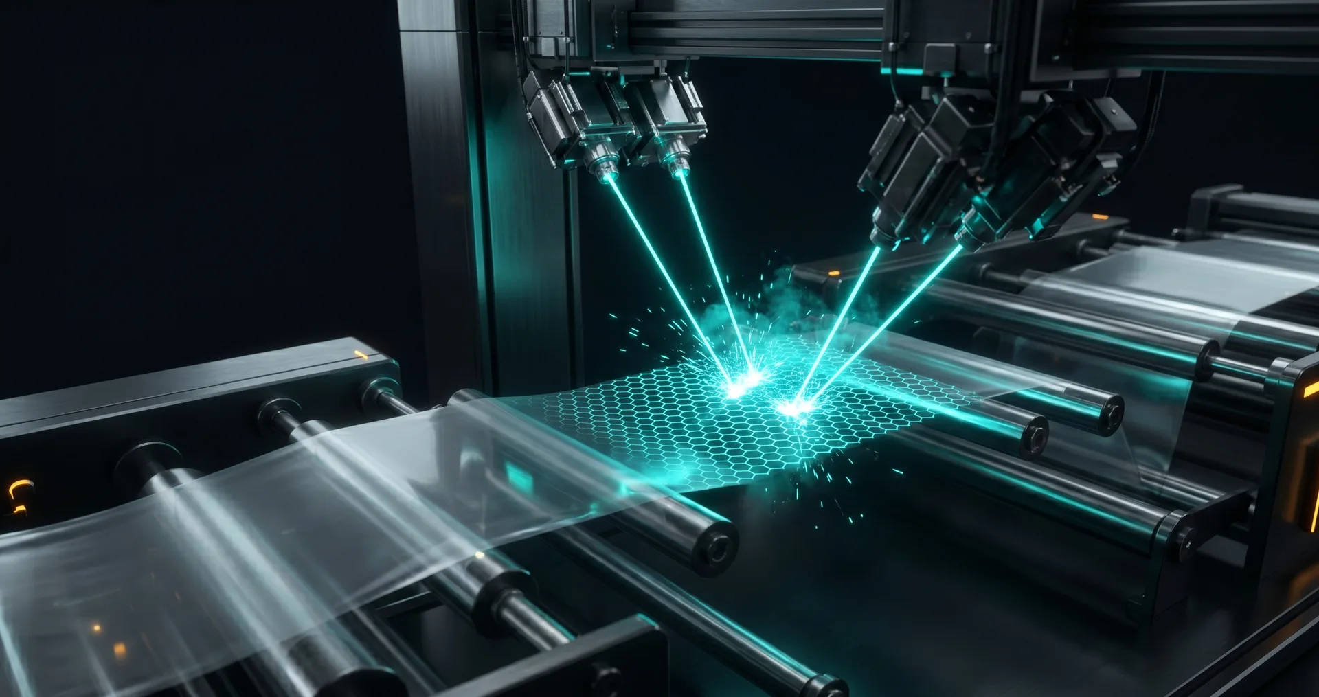 CO2 laser system creating graphene patterns on substrate